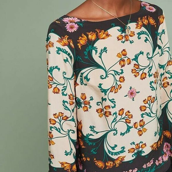 New Anthropologie Maeve Florence Floral Silk Top - Picture 2 of 8